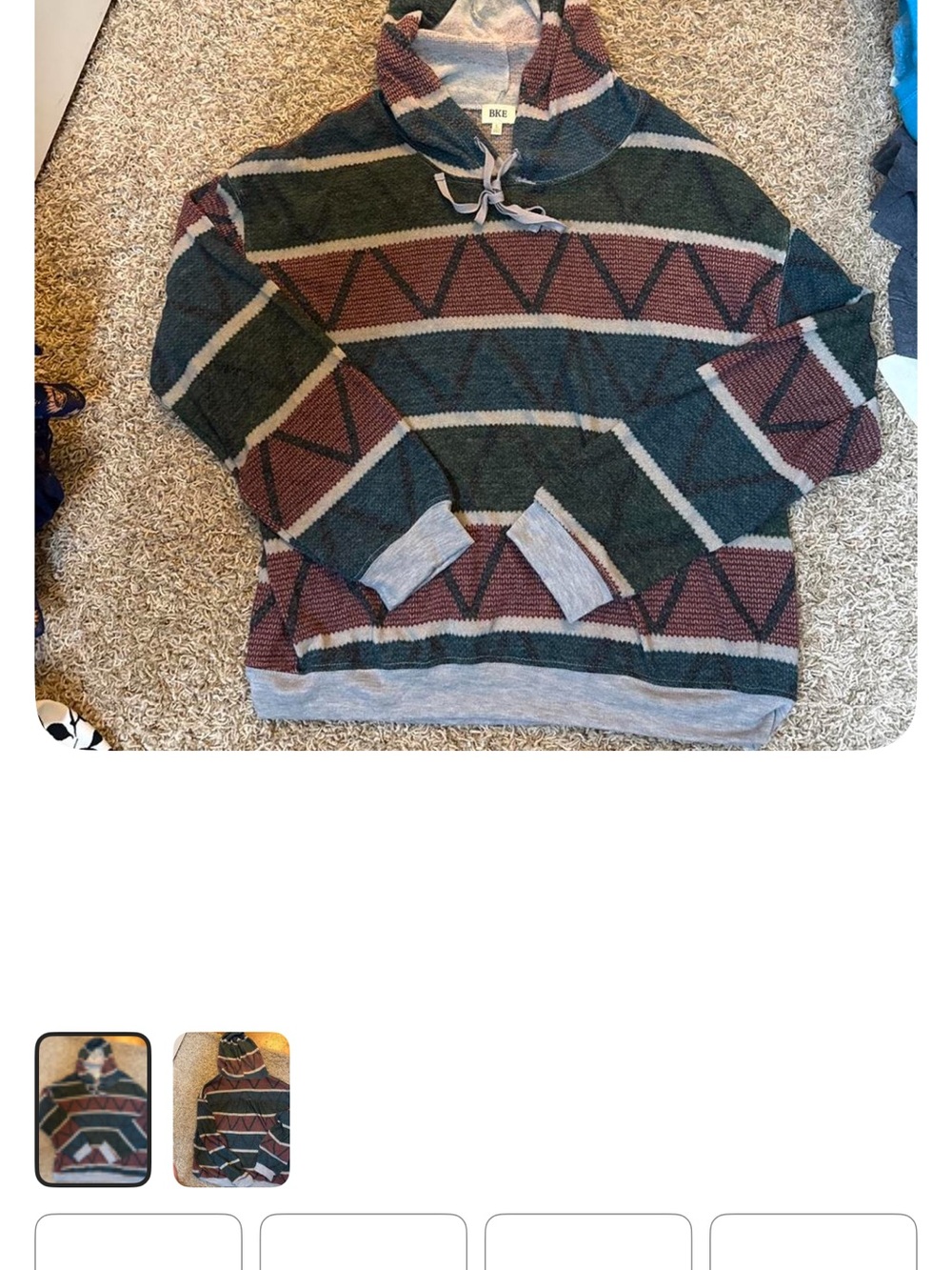Women’s Hooded Sweater — Green & Maroon Geometric Stripe